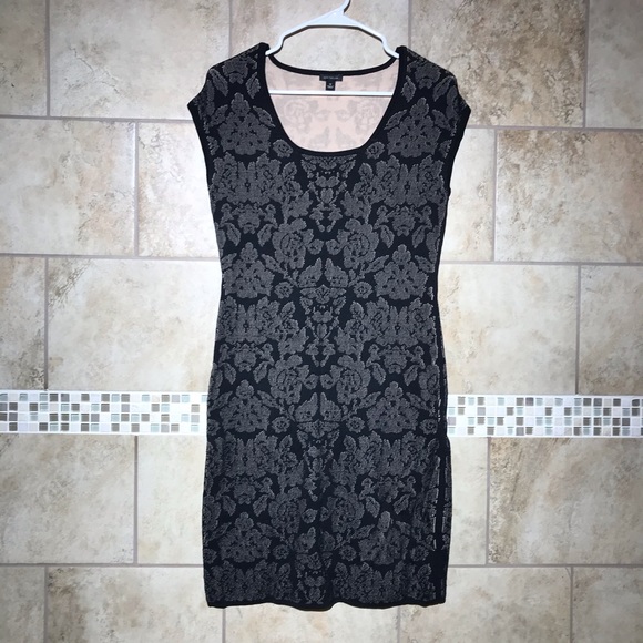 Ann Taylor Black Gold Floral Sheath Dress M - Picture 2 of 5